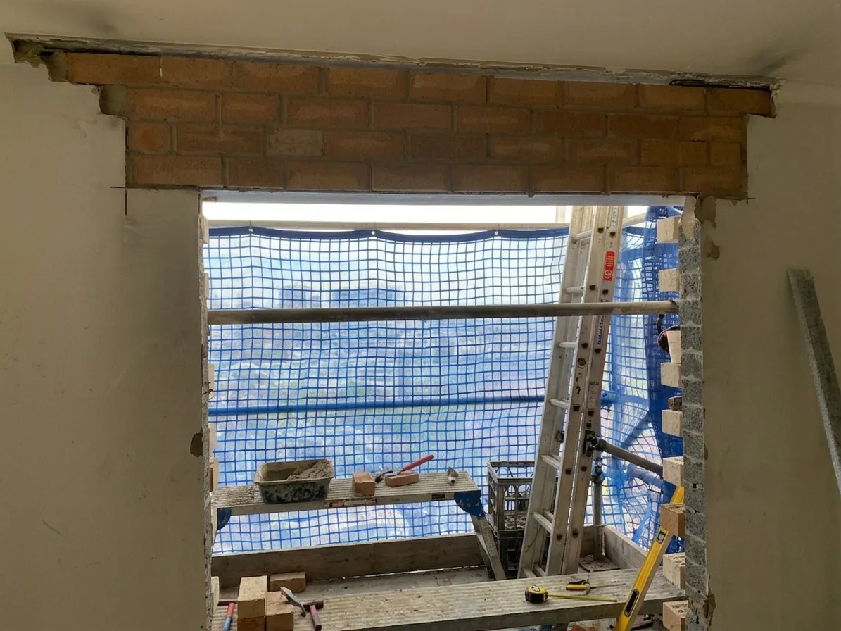 Lintel replacement work above a window on a Sydney brick wall